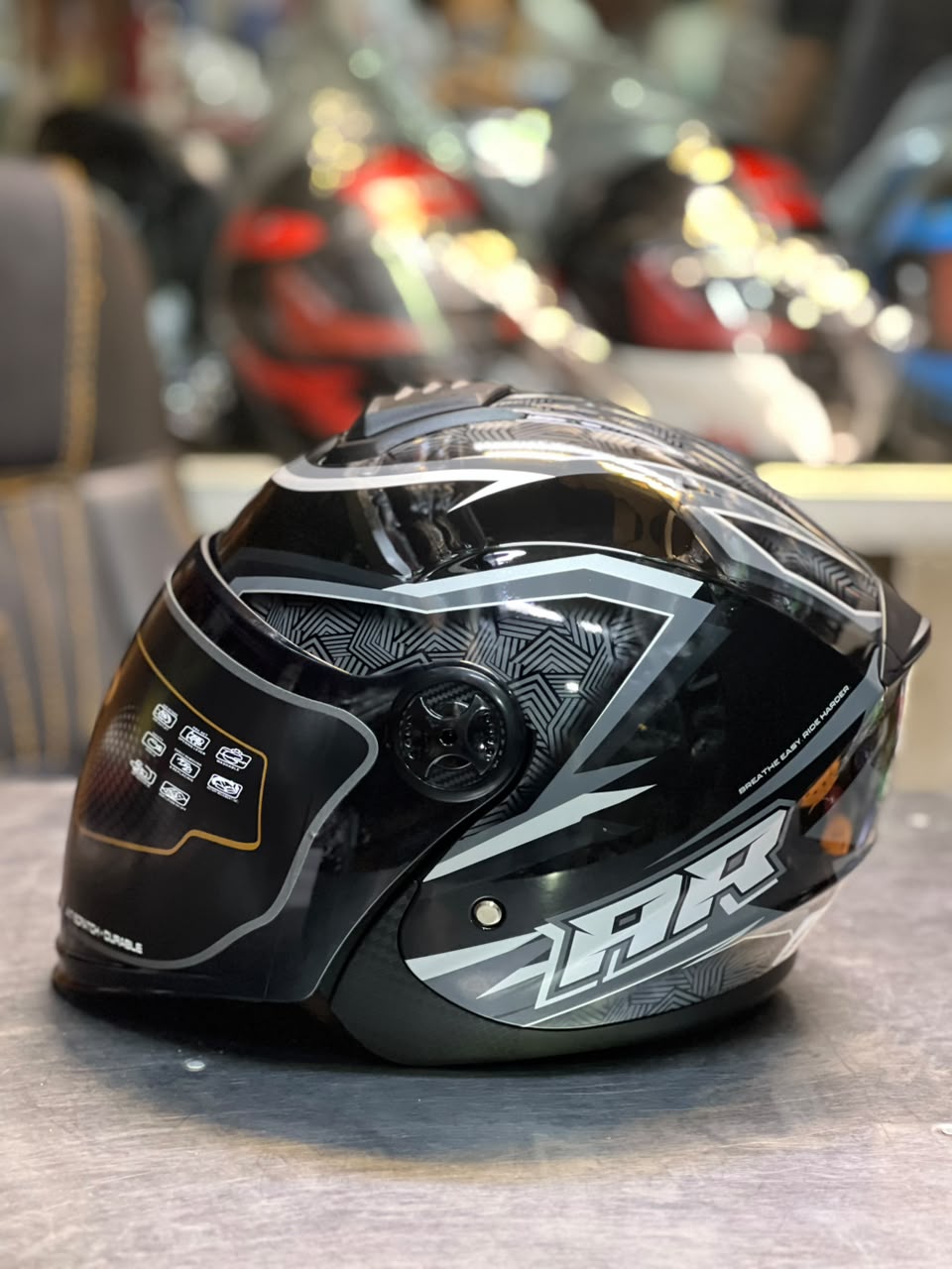 AR Half Face Glossy Black,White & Gray graphic